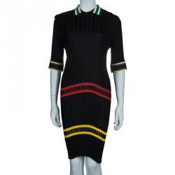 Pre Owned Celine Black Ribbed Midi Dress L