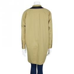 Pre Owned Celine Khaki Leather Yoke Detail Long Sleeve Oversized Tunic M