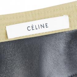 Pre Owned Celine Khaki Leather Yoke Detail Long Sleeve Oversized Tunic M