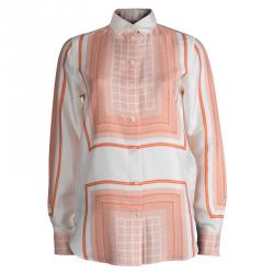 Pre Owned Celine Beige Printed Silk Long Sleeve Button Front Shirt S