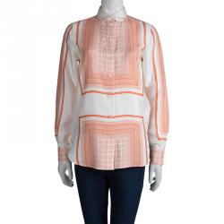 Pre Owned Celine Beige Printed Silk Long Sleeve Button Front Shirt S