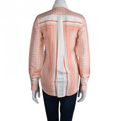 Pre Owned Celine Beige Printed Silk Long Sleeve Button Front Shirt S