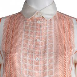 Pre Owned Celine Beige Printed Silk Long Sleeve Button Front Shirt S