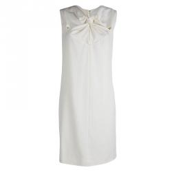 Celine Cream Wool Twist Front Detail Sleeveless Dress M