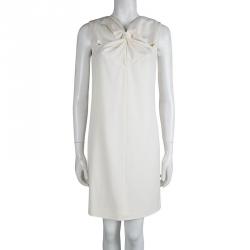 Celine Cream Wool Twist Front Detail Sleeveless Dress M