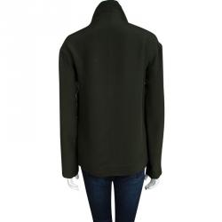 Pre Owned Celine Bottle Green Silk Zip Detail High Neck Long Sleeve Blouse S