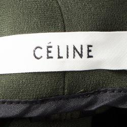 Pre Owned Celine Bottle Green Silk Zip Detail High Neck Long Sleeve Blouse S