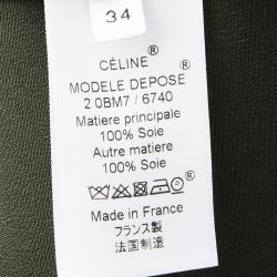 Pre Owned Celine Bottle Green Silk Zip Detail High Neck Long Sleeve Blouse S