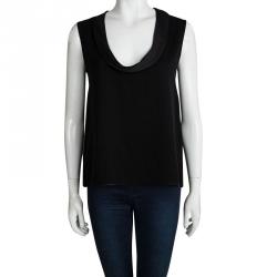 Pre Owned Celine Black Silk Draped Neck Detail Sleeveless Top M