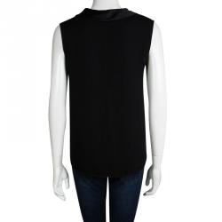 Pre Owned Celine Black Silk Draped Neck Detail Sleeveless Top M