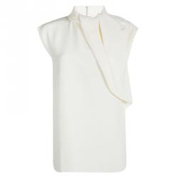 Celine Cream Silk Drape Detail Sleeveless Top M