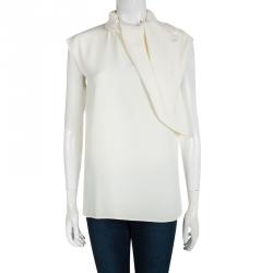 Celine Cream Silk Drape Detail Sleeveless Top M