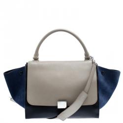 Pre Owned Celine Tricolor Leather and Suede Medium Trapeze Tote