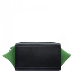 Pre Owned Celine Black/Green Leather and Suede Small Trapeze Tote
