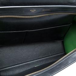 Pre Owned Celine Black/Green Leather and Suede Small Trapeze Tote