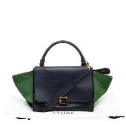 Pre Owned Celine Black/Green Leather and Suede Small Trapeze Tote