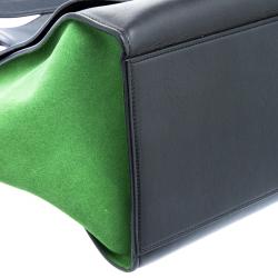 Pre Owned Celine Black/Green Leather and Suede Small Trapeze Tote