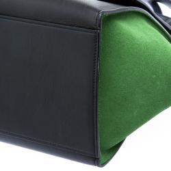 Pre Owned Celine Black/Green Leather and Suede Small Trapeze Tote