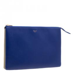 Celine Indigo/Beige Leather Duo Cosmetic Pouch