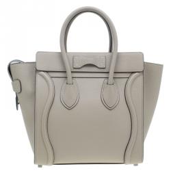 Pre Owned Celine Beige Leather Micro Luggage Tote
