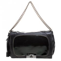 Pre Owned Celine Black Leather Turnlock Chain Shoulder Bag