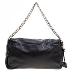 Pre Owned Celine Black Leather Turnlock Chain Shoulder Bag