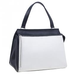 Pre Owned Celine Black & White Calfskin Leather Edge Shoulder Bag