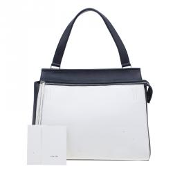 Pre Owned Celine Black & White Calfskin Leather Edge Shoulder Bag