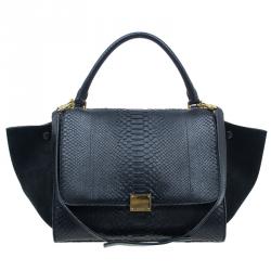 Pre Owned Celine Black Python Trapeze Top Handle Bag