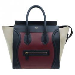 Pre Owned Celine Tri-Color Leather Mini Luggage Tote