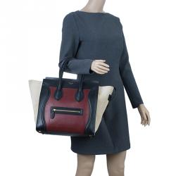 Pre Owned Celine Tri-Color Leather Mini Luggage Tote