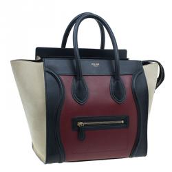 Pre Owned Celine Tri-Color Leather Mini Luggage Tote