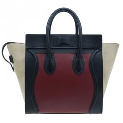 Pre Owned Celine Tri-Color Leather Mini Luggage Tote