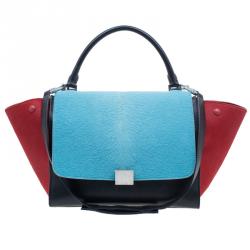 Pre Owned Celine Tricolor Leather Pony Hair Medium Trapeze Bag