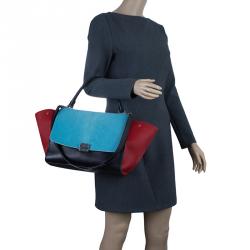 Pre Owned Celine Tricolor Leather Pony Hair Medium Trapeze Bag