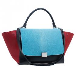 Pre Owned Celine Tricolor Leather Pony Hair Medium Trapeze Bag