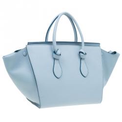 Pre Owned Celine Baby Blue Calfskin Leather Small Tie Tote Bag