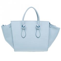 Pre Owned Celine Baby Blue Calfskin Leather Small Tie Tote Bag