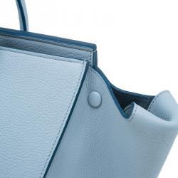 Pre Owned Celine Baby Blue Calfskin Leather Small Tie Tote Bag