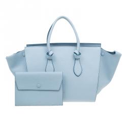 Pre Owned Celine Baby Blue Calfskin Leather Small Tie Tote Bag