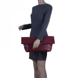 Pre Owned Celine Burgundy Calfskin Leather Large Folded Clutch