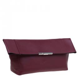 Pre Owned Celine Burgundy Calfskin Leather Large Folded Clutch