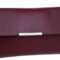 Pre Owned Celine Burgundy Calfskin Leather Large Folded Clutch
