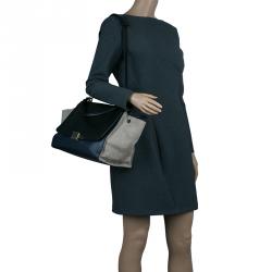 Pre Owned Celine Tri Color Leather and Canvas Small Trapeze Shoulder Bag