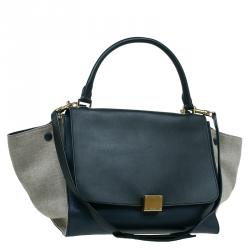Pre Owned Celine Tri Color Leather and Canvas Small Trapeze Shoulder Bag