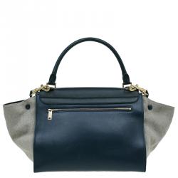 Pre Owned Celine Tri Color Leather and Canvas Small Trapeze Shoulder Bag