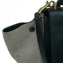 Pre Owned Celine Tri Color Leather and Canvas Small Trapeze Shoulder Bag