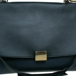 Pre Owned Celine Tri Color Leather and Canvas Small Trapeze Shoulder Bag