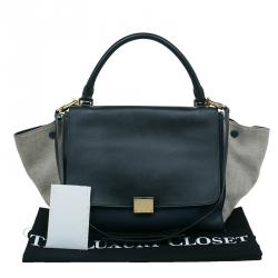Pre Owned Celine Tri Color Leather and Canvas Small Trapeze Shoulder Bag