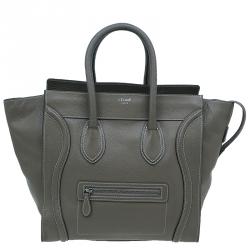 Pre Owned Celine Grey Leather Mini Luggage Tote Bag